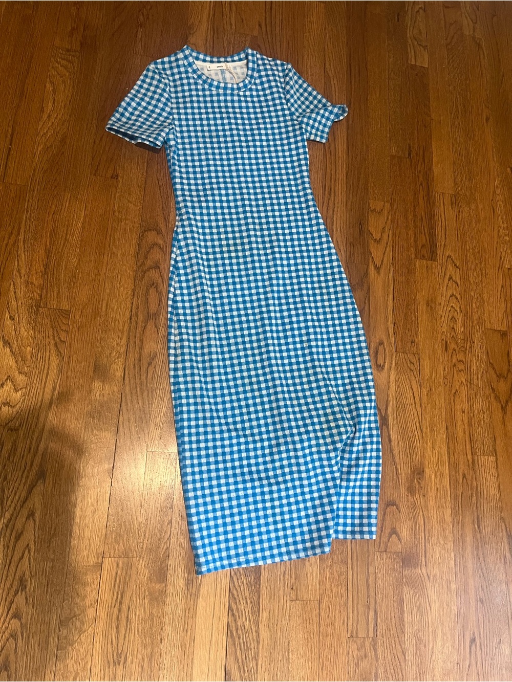 Mango Blue Gingham Short-Sleeve Midi Dress